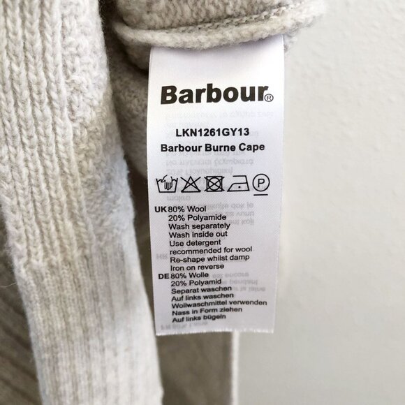 BARBOUR Wool Blend Burne Diamond Stitch Aran Cape No Size Tag Check Measurements - Picture 9 of 11